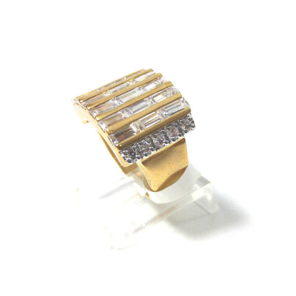 Gold CZ Baguettes Cocktail Dinner Ring 50M… - Picture 4 of 8